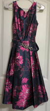 Eliza J Navy Pink Metallic Floral Fit & Flare Dress w/ Jeweled Belt – Size 6