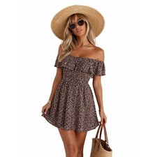 NWOT Mango MNG Floral Plisse Off Shoulder Ruffle Mini Dress Cottagecore 4 S