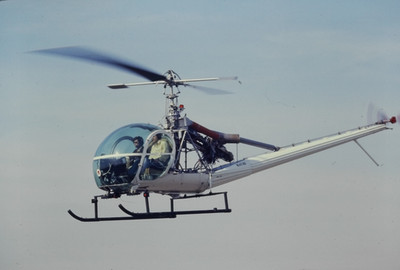 1970s Bell 47 Helicopter N147HR Bubble Canopy In Flight Air 35mm Slide