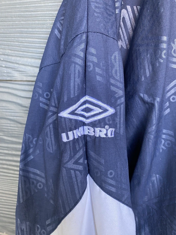 VTG 90s Umbro Big Logo Mens Full Zip Lined Blue Windbreaker Jacket - Medium AOP - Image 2 of 4