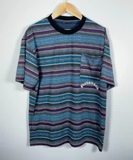 Pleasures Now Pocket T-Shirt Men's XL Gray Blue Striped Embroidered Skater Retro