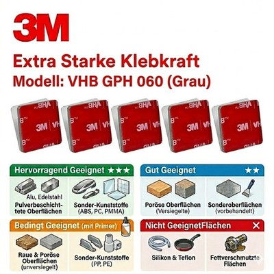 Double Sided Tape 3M VHB GPH 060GF EXTRA STRONG 3M Adhesive Pads, Pack of 10