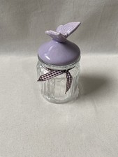Lilac Ceramic Butterfly Glass Jar Trinket Storage Canister Decorative 5" Purple
