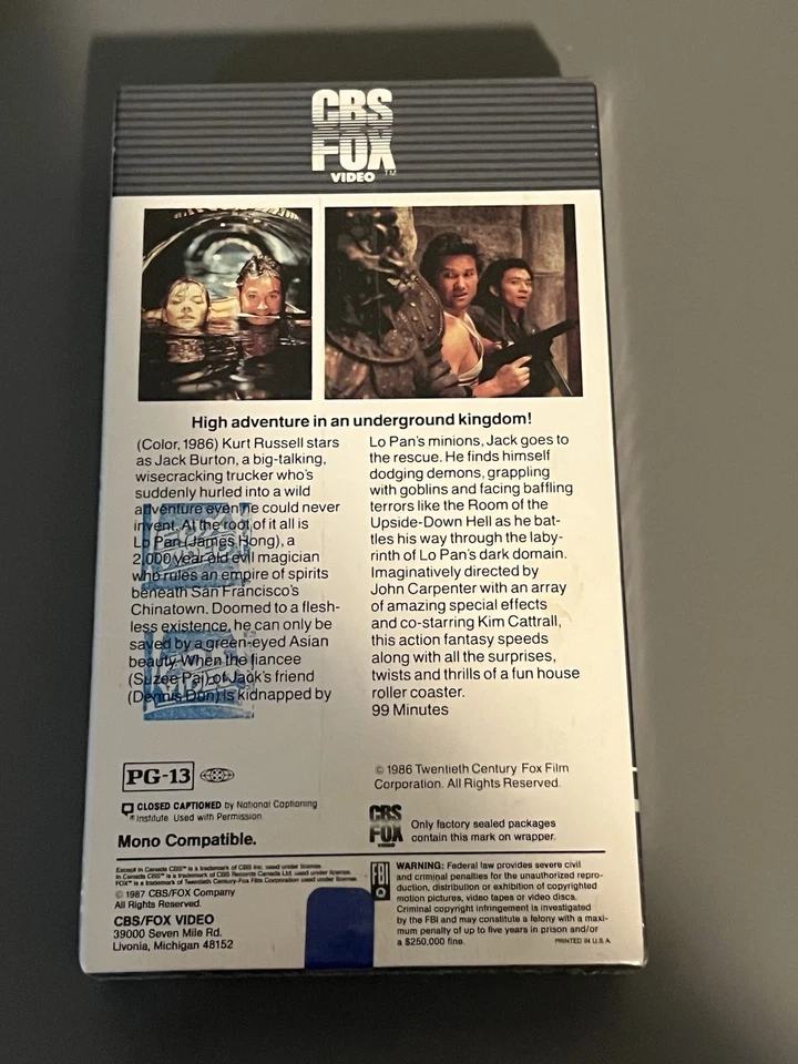 Big Trouble In Little China 1987 VHS Factory Sealed CbsFox - Immagine 2 di 4