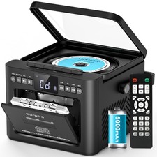 Greadio Boombox CD and Cassette Player Combo, 5000mAh Medium-Sized, Black