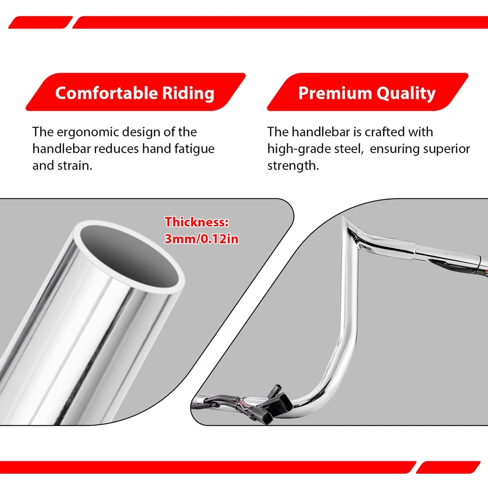 10" Rise Chrome Pre-wired Ape handlebar For Harley Touring Street Electra Glide - Image 4 of 4