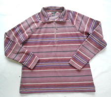 Women's Large Eddie Bauer Fleece Quarter Zip Pink Stripe Fleece Pullover Top