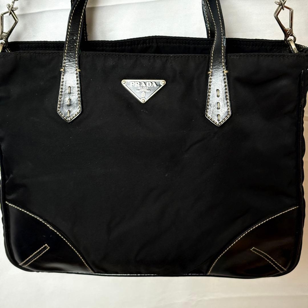 PRADA nylon 2WAY shoulder tote bag black leather accents with storage bag thumbnail 3