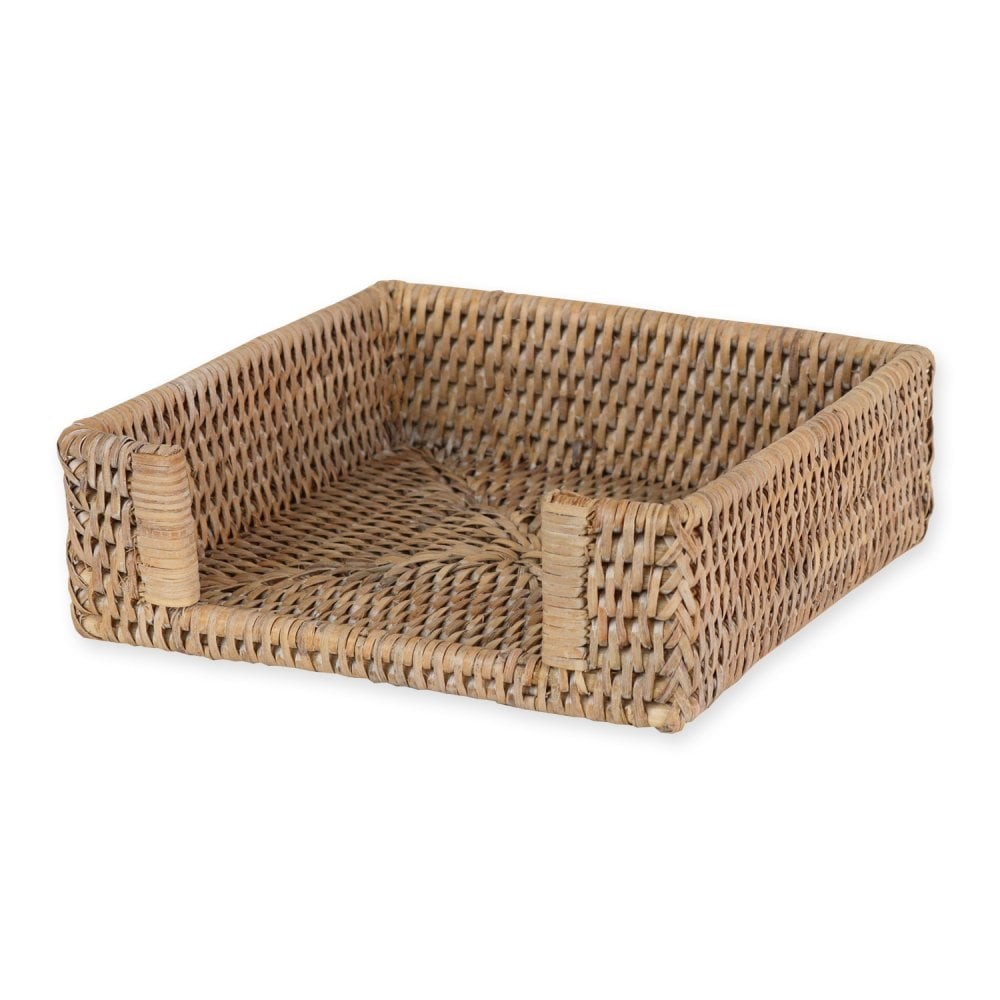 Luxury Rattan Napkin Holder Serviette Storage Tray Wicker Basket Square 18cm
