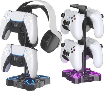 Gaming Headset Halterung LED mit USB Typ-C Ladegeräten, Universal Kopfhörer H