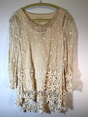 Crochet Cotton cover up, flower pattern, daisy, 90s short sleeve blouse