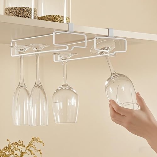 Porte verre à vin suspendu en acier carbone lot de 4 rangements verres à pied minimaliste