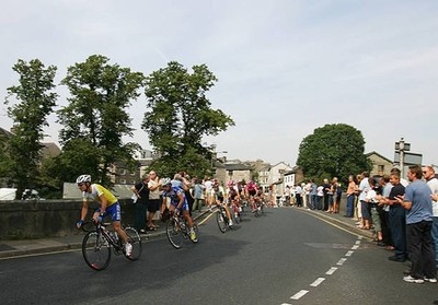 Nick Nuyens of Belgium Quick Step leads the peloton make their way- 2005 Photo
