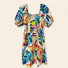 Tabitha Brown X Target Linen Blend Botanical Puff Sleeve Mini Dress Size M
