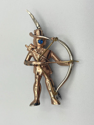 Reja rare Standing Archer /bow & arrow Sterling & Gold Vermeil ,Blue rhinestone