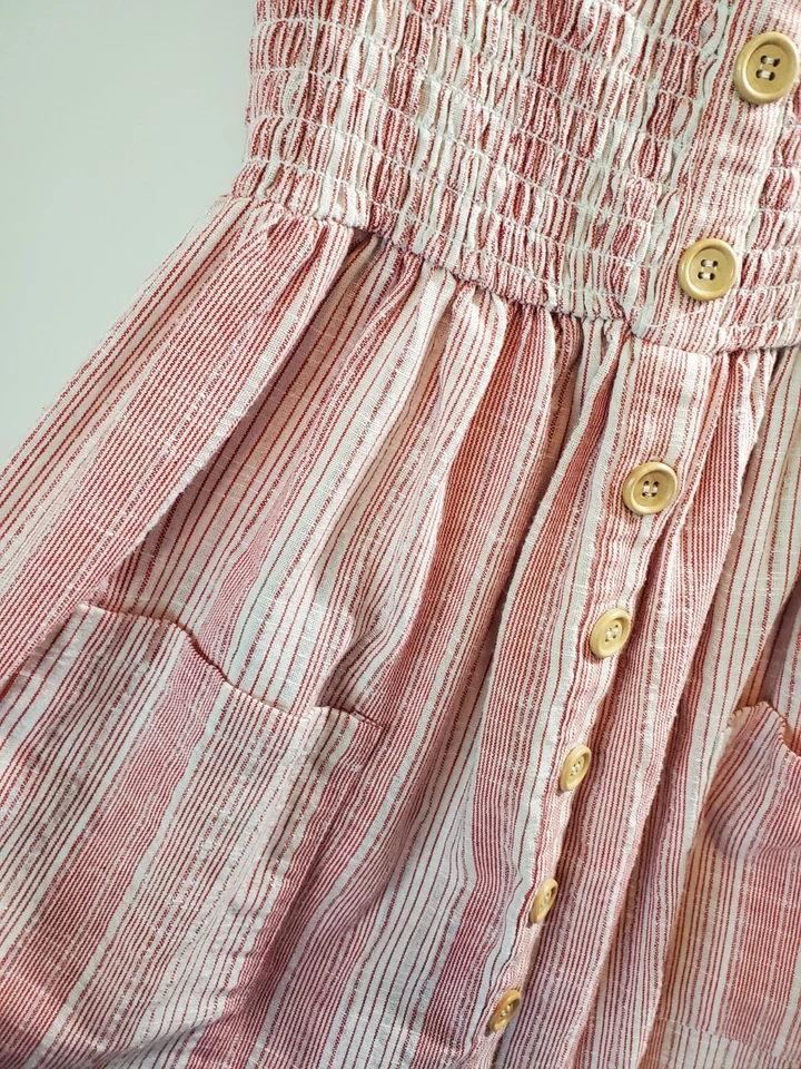 Vestido Calado Caballete Botique Rosa Rayas Botón Detallado Talla Grande Foto 4 de 4