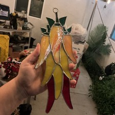 Stained Glass Red Chilli Peppers Sun Catcher 9  X 5  