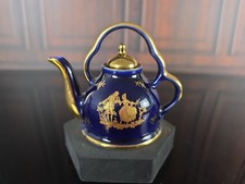 Limoges Versailles Porcelain Miniature Teapot 22k Gold Accent Cobalt Blue Gilt