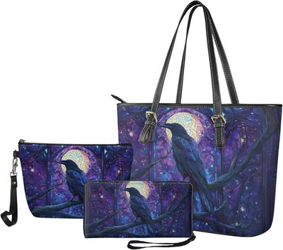 Womens Tote Bag Leather Wrislet Wallet Cosmetic Purse 3 Pack Handbag and Wallet 