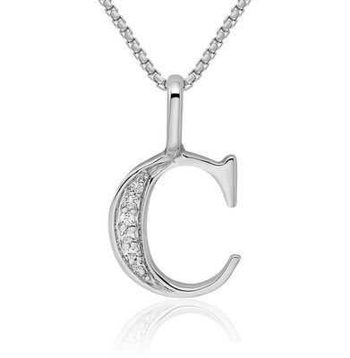 Halskette 14 Karat massives Weißgold Diamant Buchstabe C Initialen
