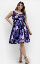 NWT City Chic Hydrangea Fit & Flare Dress - black XL 22 Size
