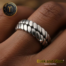 LUXURY SILVER CUBAN RING BAND WOMEN MEN GIFT UK BRAND NEW