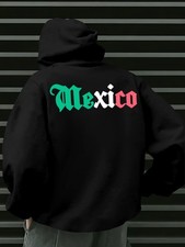 Men'S Mexico Graphic Print Hooded Sweatshirt - Vibrant Blue with Green Pink Le