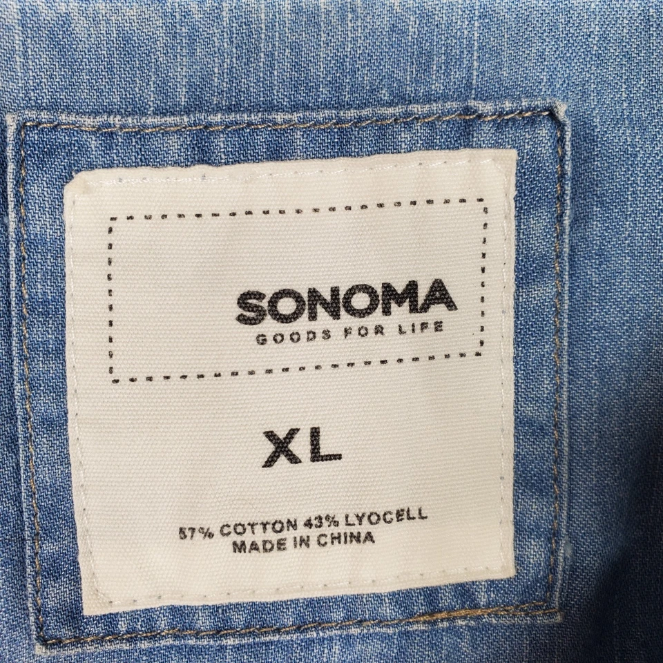 Top de mujer Chambray XL azul Henley Denim Pullover lengüeta enrollable Western Country Foto 4 de 4