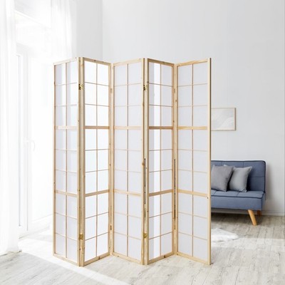 Paravent Raumteiler Sichtschutz Holz Natur Trennwand 5 teilig Shoji Homestyle4u