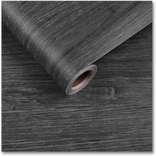 Dark Grey Wood Contact Paper 12"X80" Self Adhesive Faux Wood Wallpaper Peel and