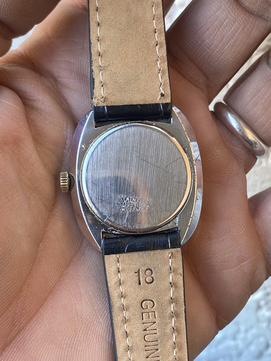 Montre Homme Timex 100 Vintage Mécanique Suisse - Boîtier Plaqué Or, Bracelet Cuir