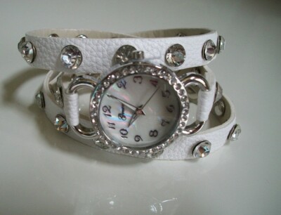 White Silver Rhinestone Fashion Watch White Fashion Rhinestone Quartz Watch PU Leather Strap With  main image 4