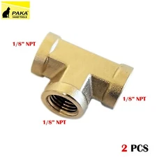 2 Pcs 1/8 NPT Female Pipe Tee Brass Fitting Equal Fuel Air Water Oil Gas