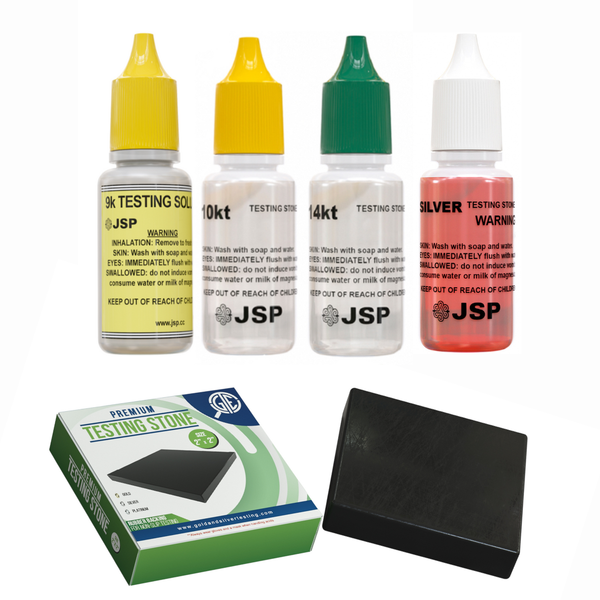 Kit Probador de Ácido para ORO/PLATA 9k 10k 14k 999 .925 Piedra de Prueba