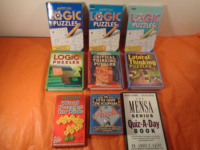 Lot of 10 Logic, Critical Thinking, Lateral, Mensa puzzles books, HC ...