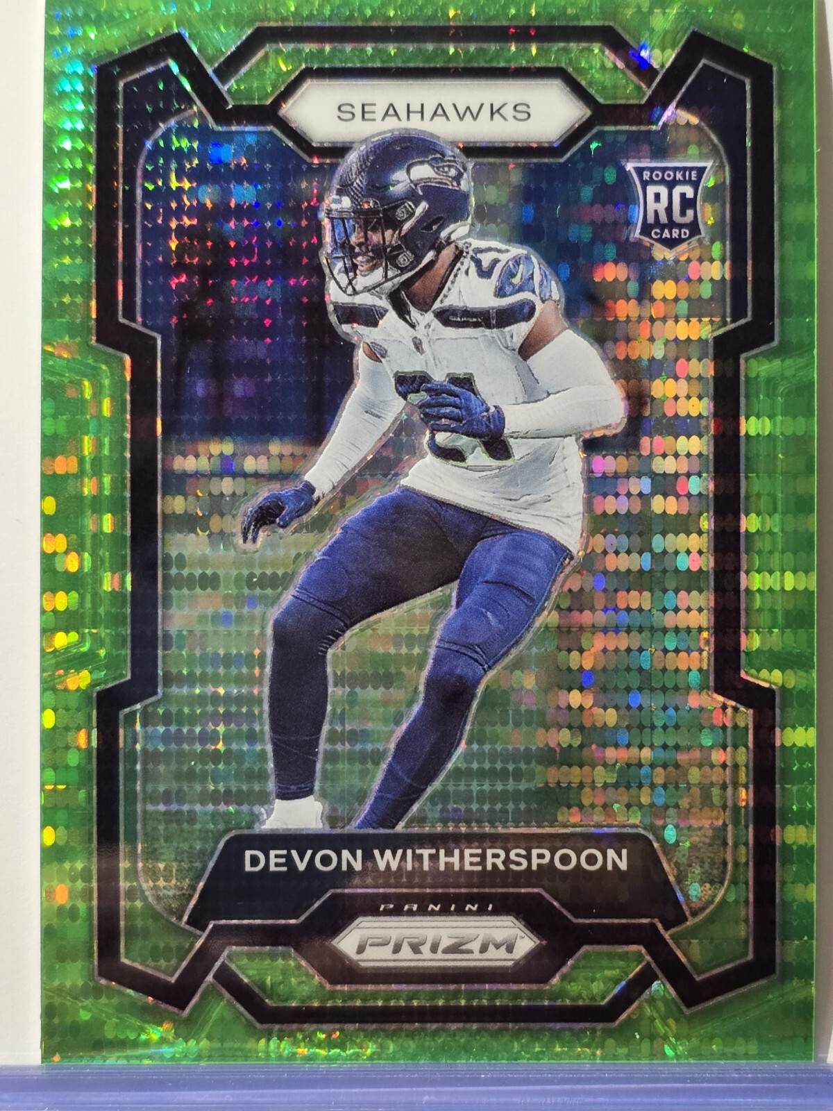 2023 Panini Prizm - Rookies Neon Green Pulsar Prizm #389 Devon Witherspoon (RC)