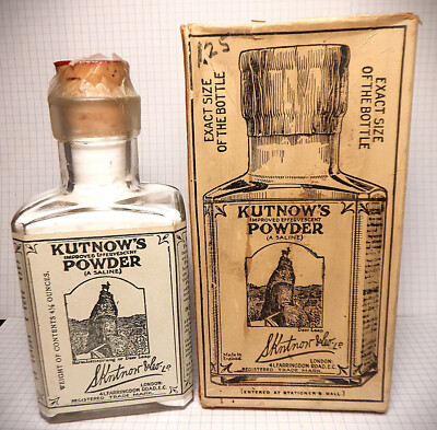 Antique *KUTNOW'S POWDER* Medicine Bottle - Old Embossed Quack Bottles - 5 1/4''
