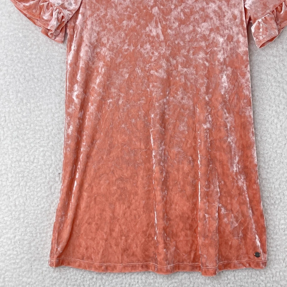 Vestido Roxy Melocotón Terciopelo Aplastado Jóvenes Niñas Mangas Cortas Acampanadas Talla Grande Foto 3 de 4