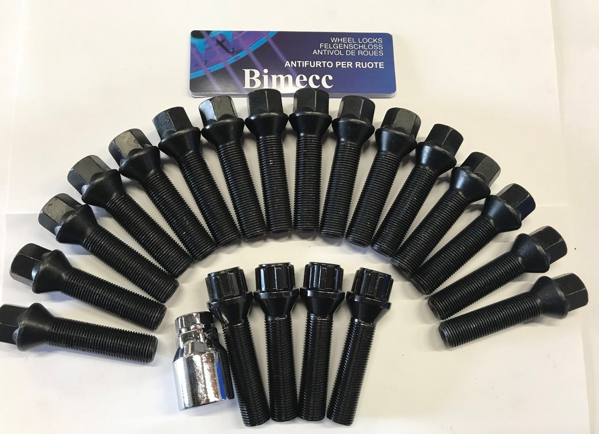 4x M14x1.25 Black Extended Wheel Bolts – 43mm Thread, Fits Mini & More (Bimecc, Italy)