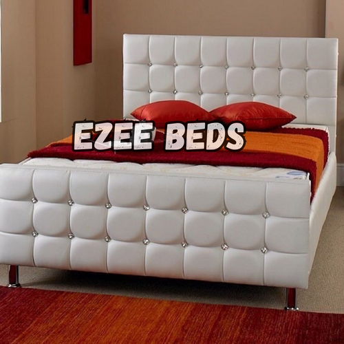Faux Leather Cubed Diamond Bed Frame New Exclusive Design with Crystals
