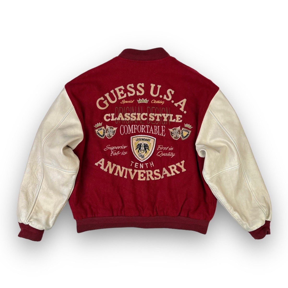 Vintage GUESS Georges Marciano Varsity Leather Jacket Large | eBay