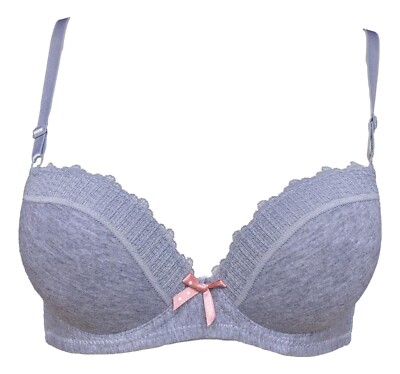 Soutien-gorge En Coton Bleu à Bord Fleuri - Taille 75A, Sans Armature, Pour Poitrine Menue