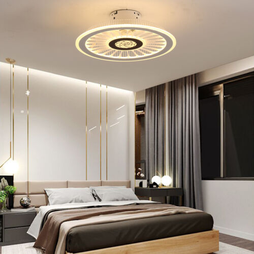 Modern Flush Mount Ceiling Fan Light W/ Remote LED Dimmable Chandelier Lamp