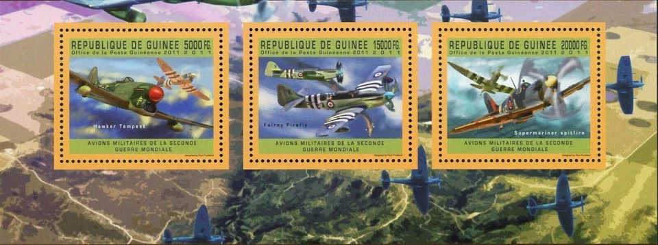 Sello de aviones militares ingleses Hawker Tempest Fairey Firelli Super Marine MNH Foto 2 de 4