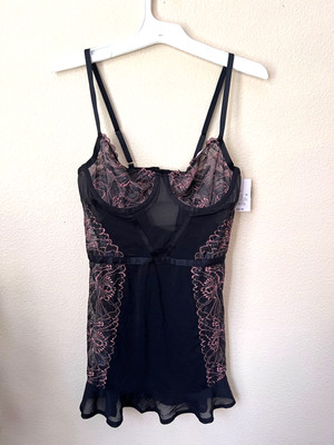 Auden Womens Black Pink Sleepwear Babydoll Dress  S 