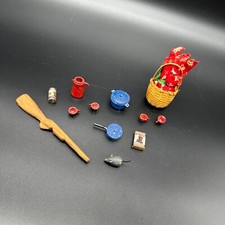 Vintage Dollhouse Miniature Lot Pots Lids Mouse Basket Food Cups 1980s Mini