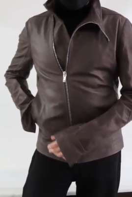RICK OWENS MOLLINO BNWT HIGH NECK CALF LEATHER JACKET-DARK DUST