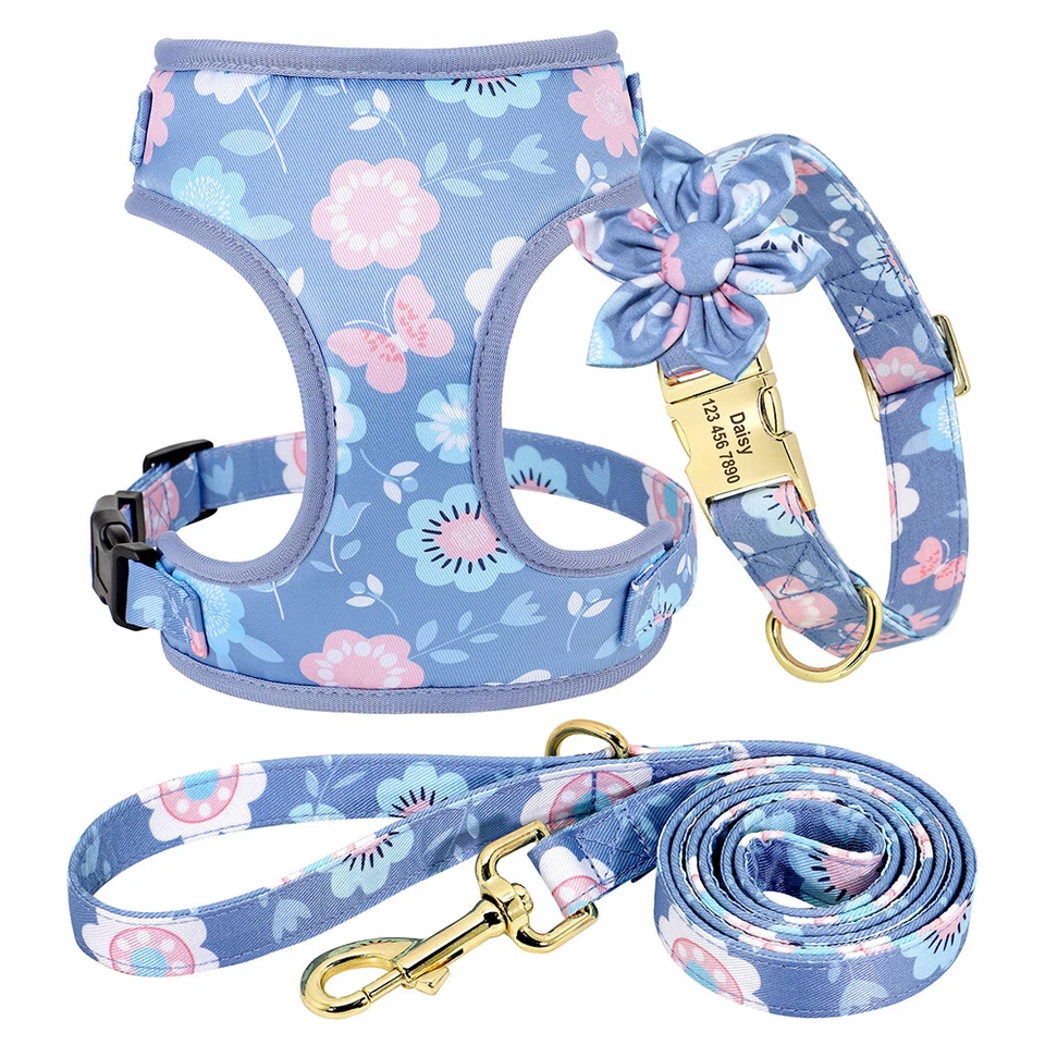 Floral Mesh Step in Dog Harness and Leash Set with Personalized Dog Collar XS-L - Image 2 of 4