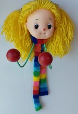 Doll Head Yellow Yarn Ponytails Wall Hanger 10 inches