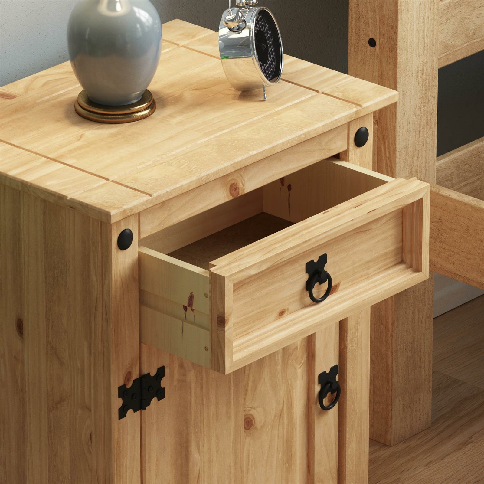 Corona Bedside 1 Drawer 1 Door Solid Mexican Solid Pine Waxed